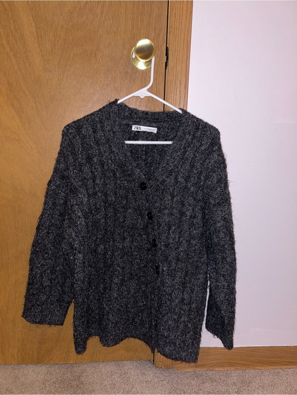 Zara Charcoal Button-Front Fuzzy Cardigan